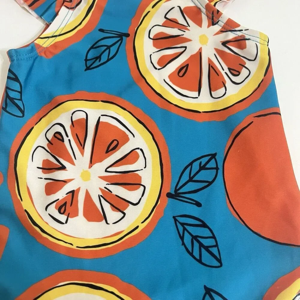 Tea Collection Oranges Fruit Print One-Piece Baby Swimsuit Girls SZ 18-24 Months